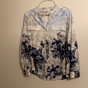 Calvin Klein Blue Floral Long Sleeve Dress Shirt